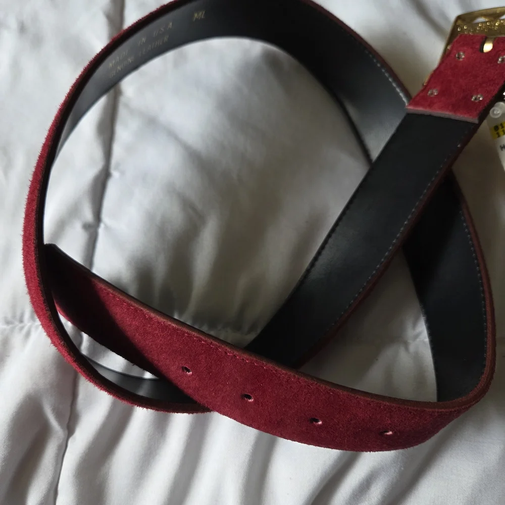 New Old Stock - Genuine Suede Vintage 90s Red Belt with Gold Buckle